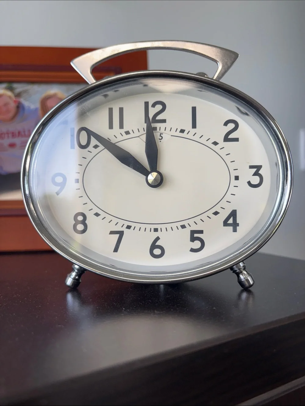 Pottery Barn Classic Oval Silver and White Table or Desk Clock - Home Decor